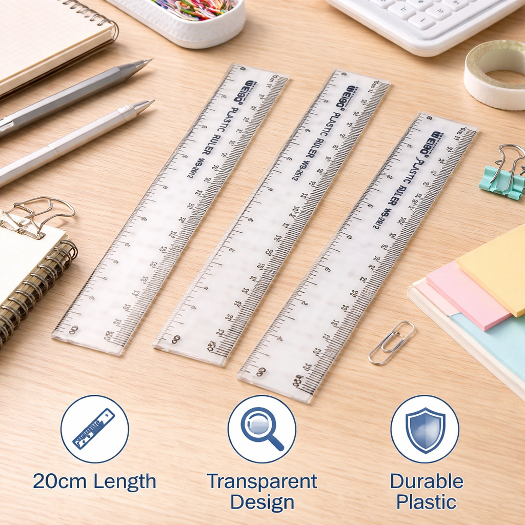Weibo 20cm Transparent Plastic Ruler – Clear Measuring Scale
