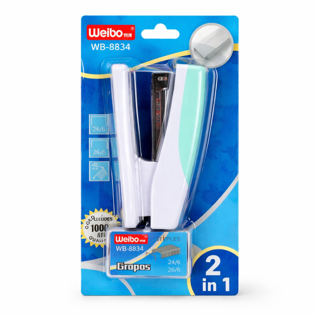 Weibo WB-8834 Mini Stapler Set (2-in-1) – Compact Office Stapler with Staples