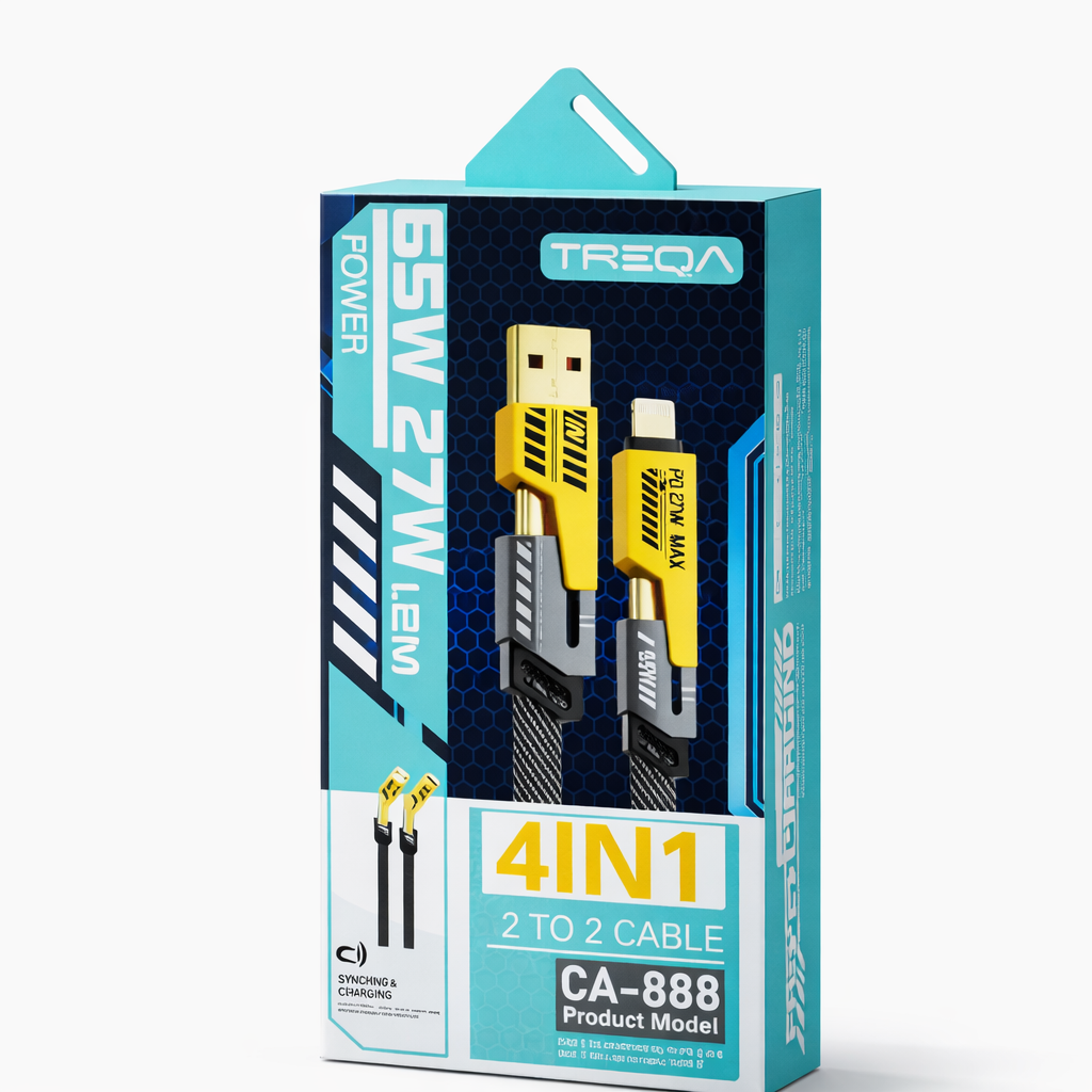 4-in-1 Charging Cable (USB-A to USB-C, Lightning & Micro USB) – Braided Multi Connector Cable