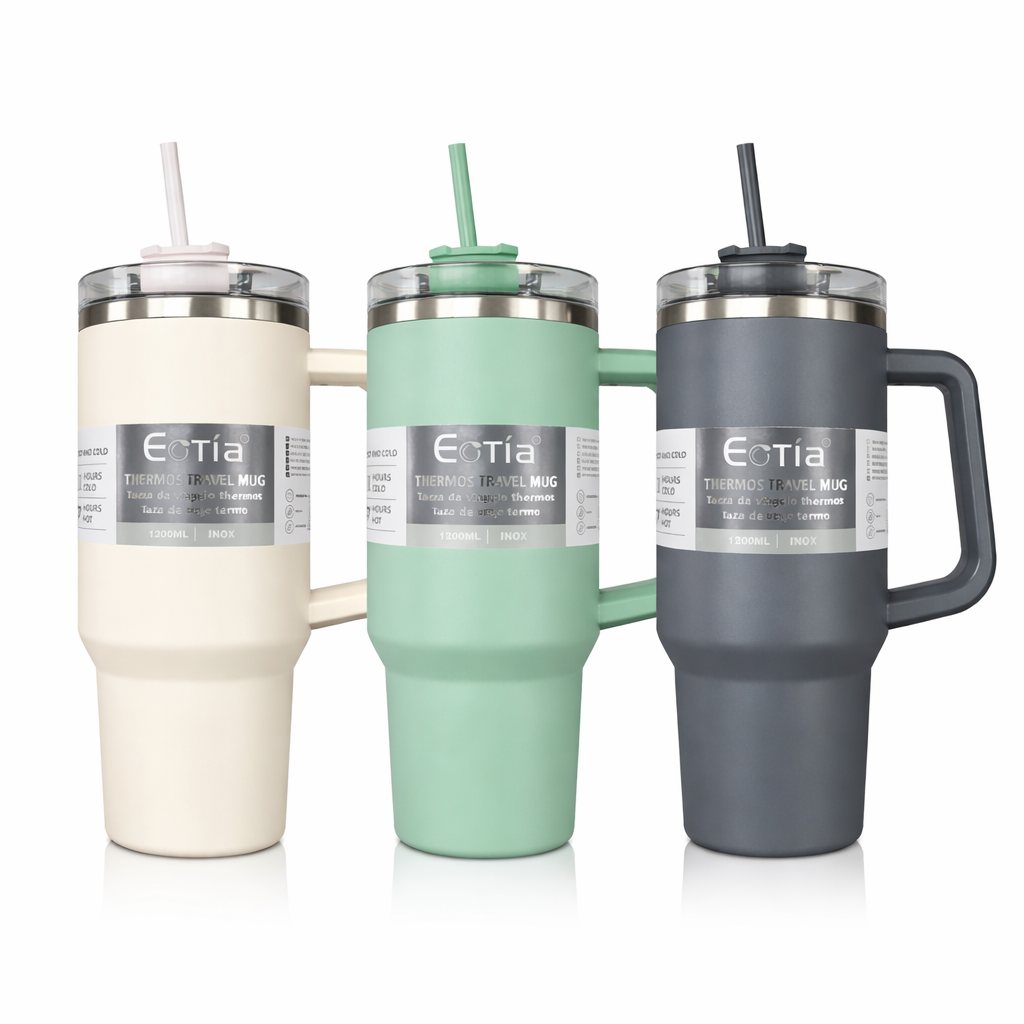 Estia 1200ml Insulated Travel Mug with Handle & Straw (Stainless Steel)