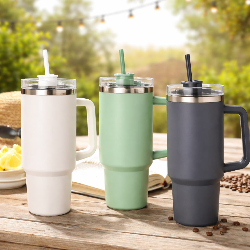 Estia 1200ml Insulated Travel Mug with Handle & Straw (Stainless Steel)