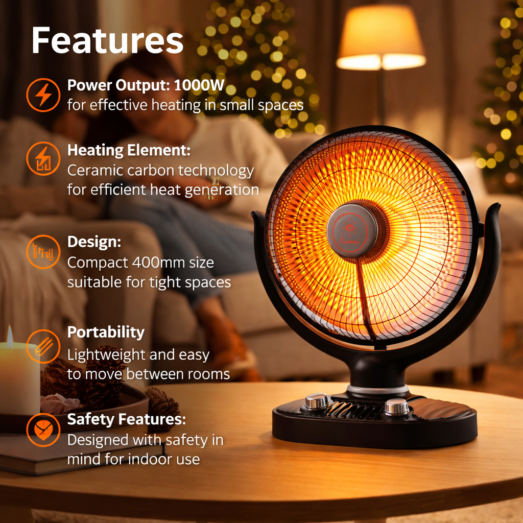 Condere ZR-4003 Electric Heater – 1000W Ceramic Carbon Heater