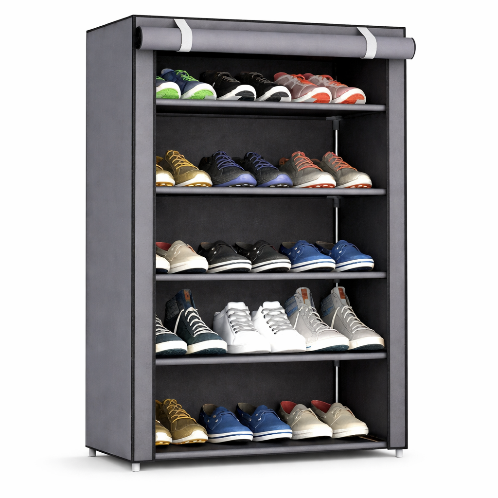5-Tier Fabric Shoe Rack with Zipper Cover | Dustproof Storage Organizer (20 Pair Capacity)