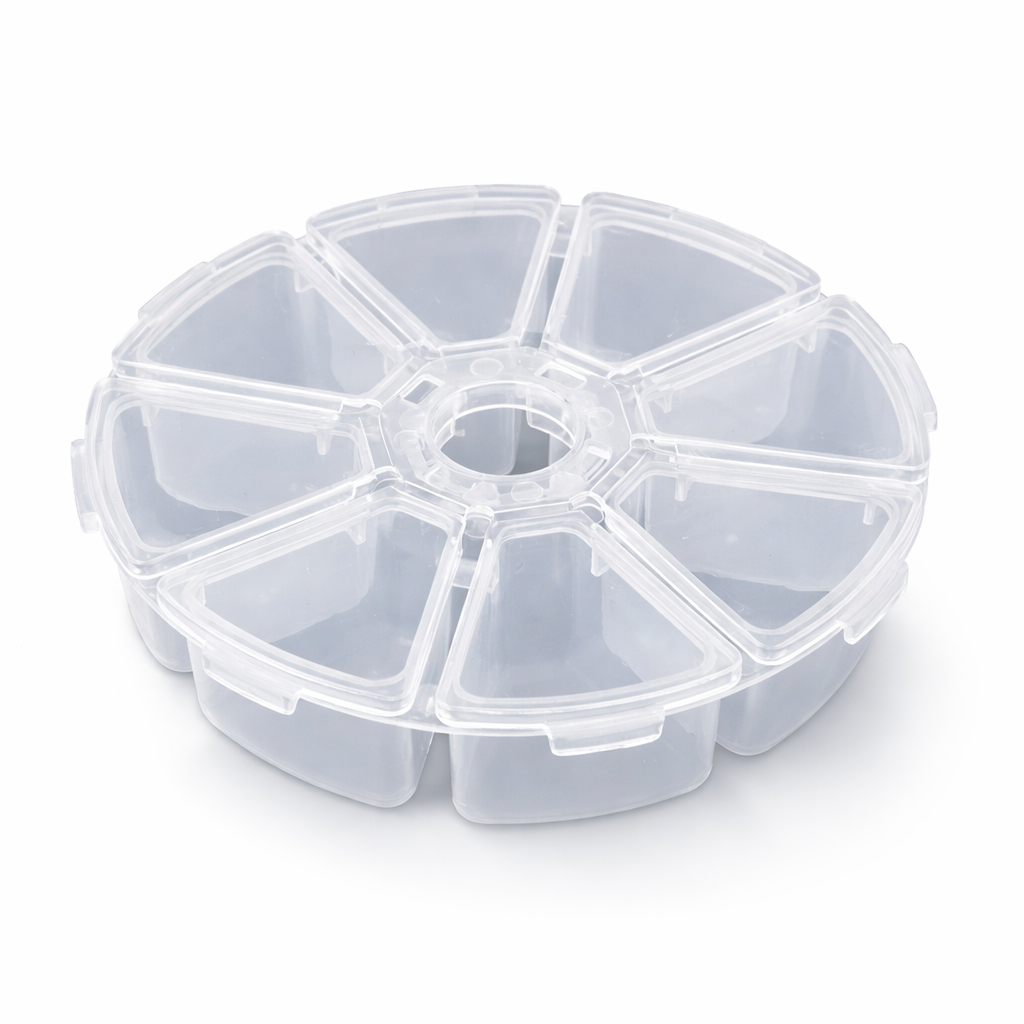 8-Compartment Round Storage Organizer Box | Portable Jewelry, Spice & Small Items Case