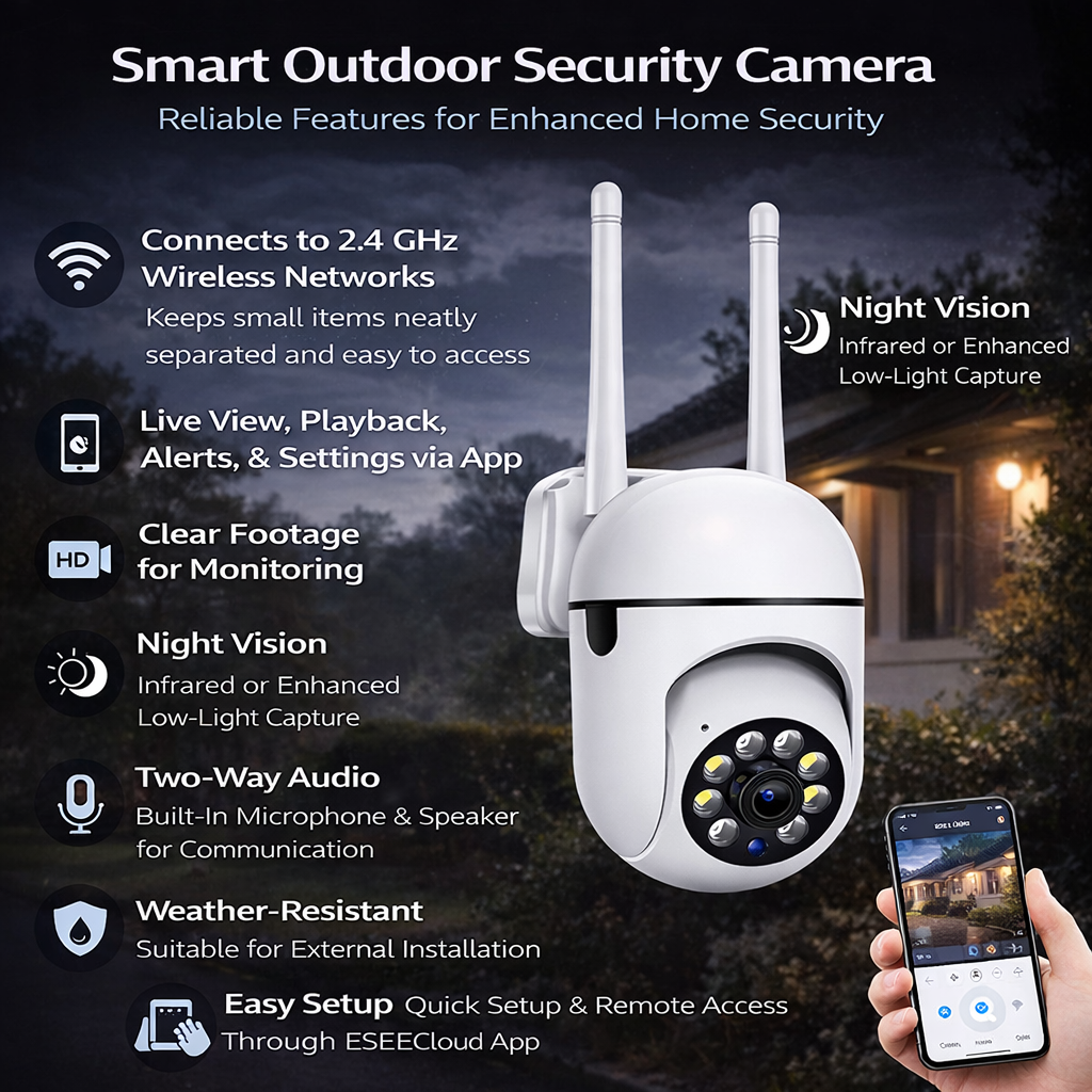 Outdoor WiFi Security Camera with Night Vision & Two-Way Audio | Smart Surveillance Camera