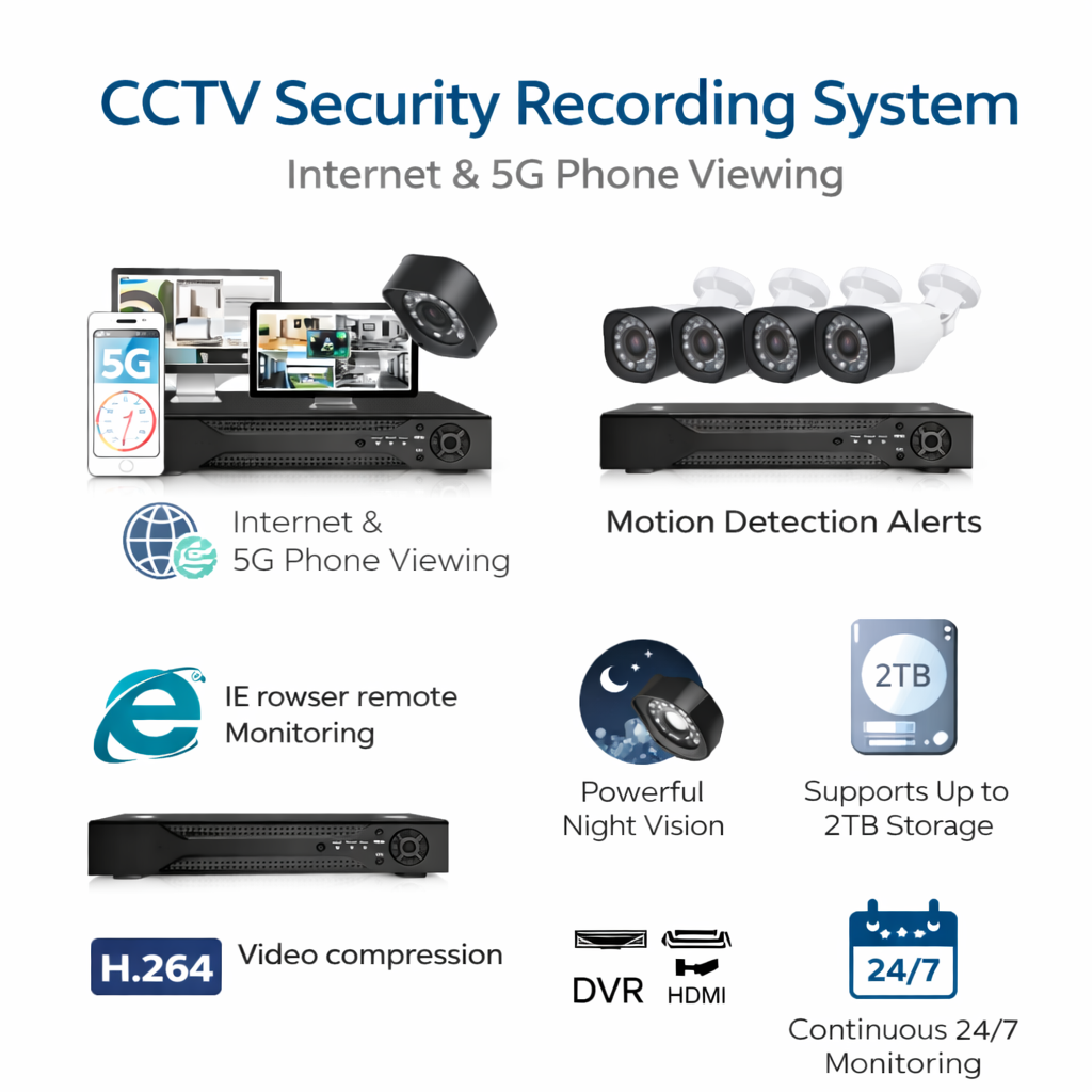 4 Camera CCTV Security System with DVR | HD Surveillance Kit with Night Vision & Remote Viewing