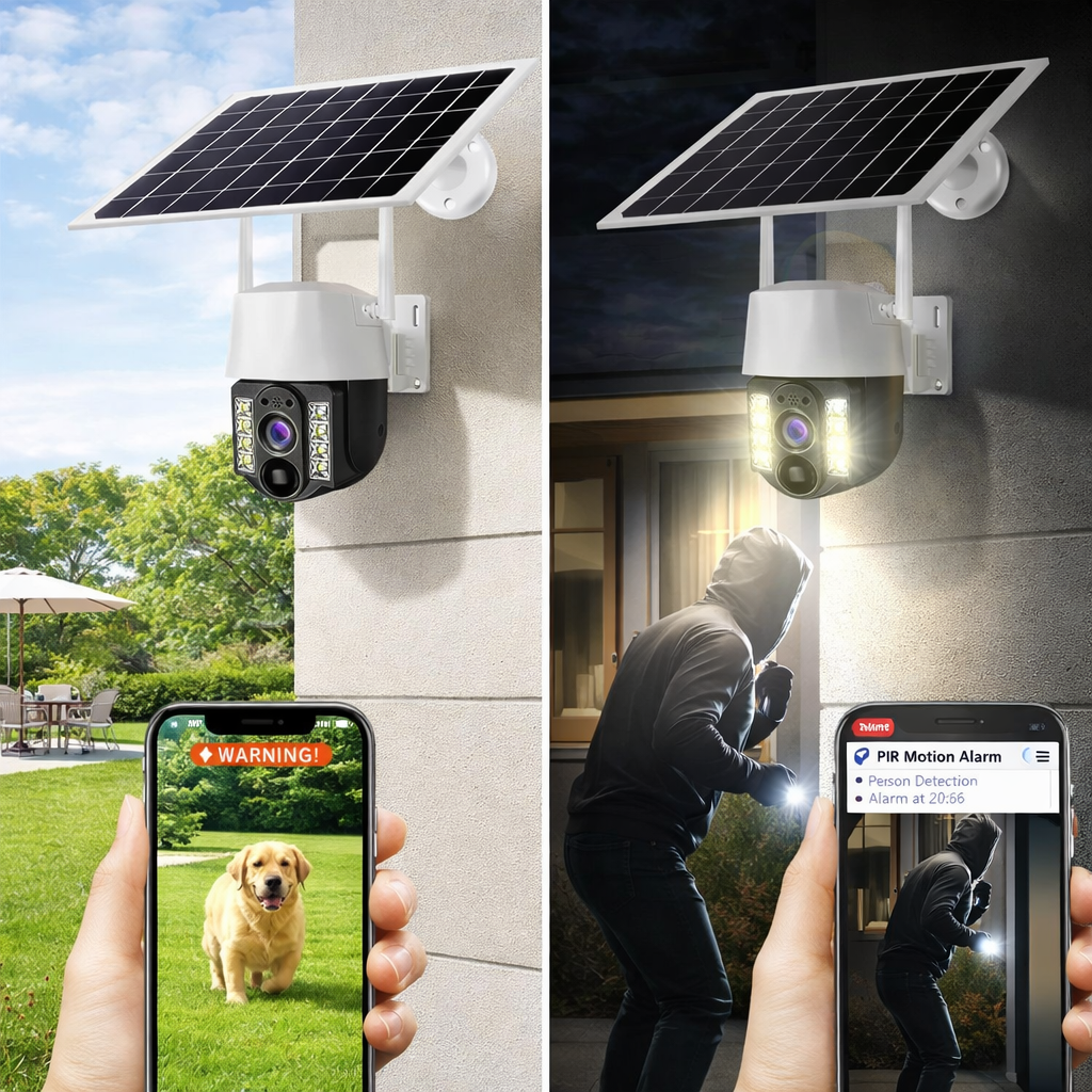 Solar Powered PTZ Security Camera with Night Vision & App Control | Wireless Outdoor CCTV