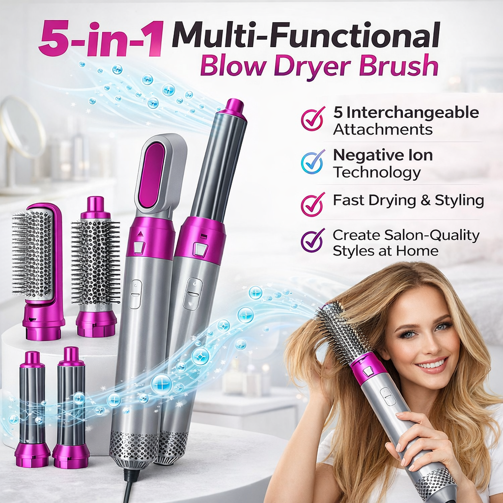 5-in-1 Ionic Hot Air Styler | Blow Dryer, Curling Wand & Volumizing Brush