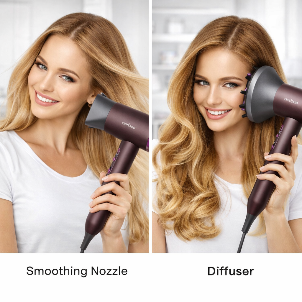 High-Power Ionic Hair Dryer | Fast Drying, Low Noise, Diffuser & Nozzle