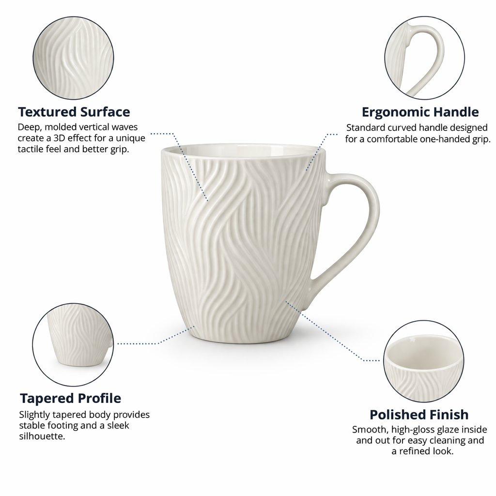 White Textured Ceramic Mug with Handle Modern Coffee Cup
