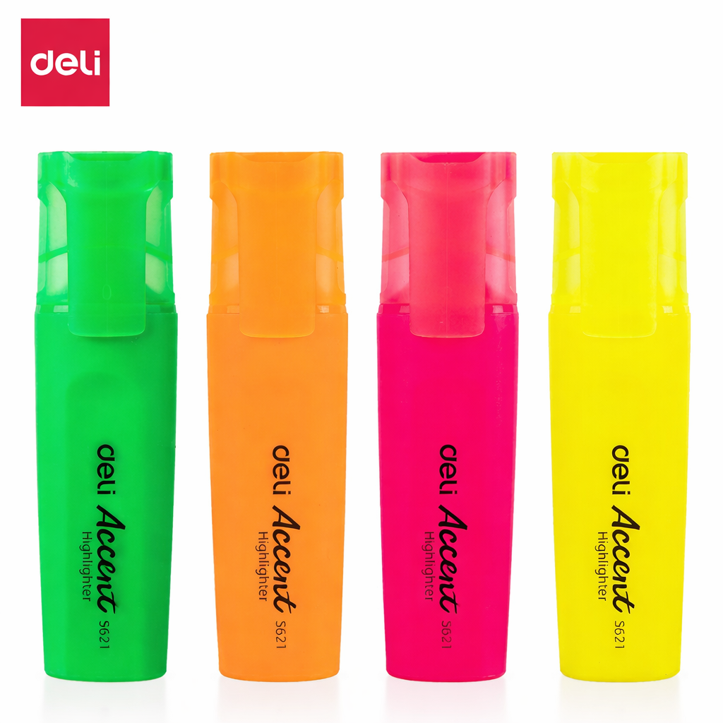 Deli Accent Highlighter Set 4 Pack Fluorescent Chisel Tip Markers