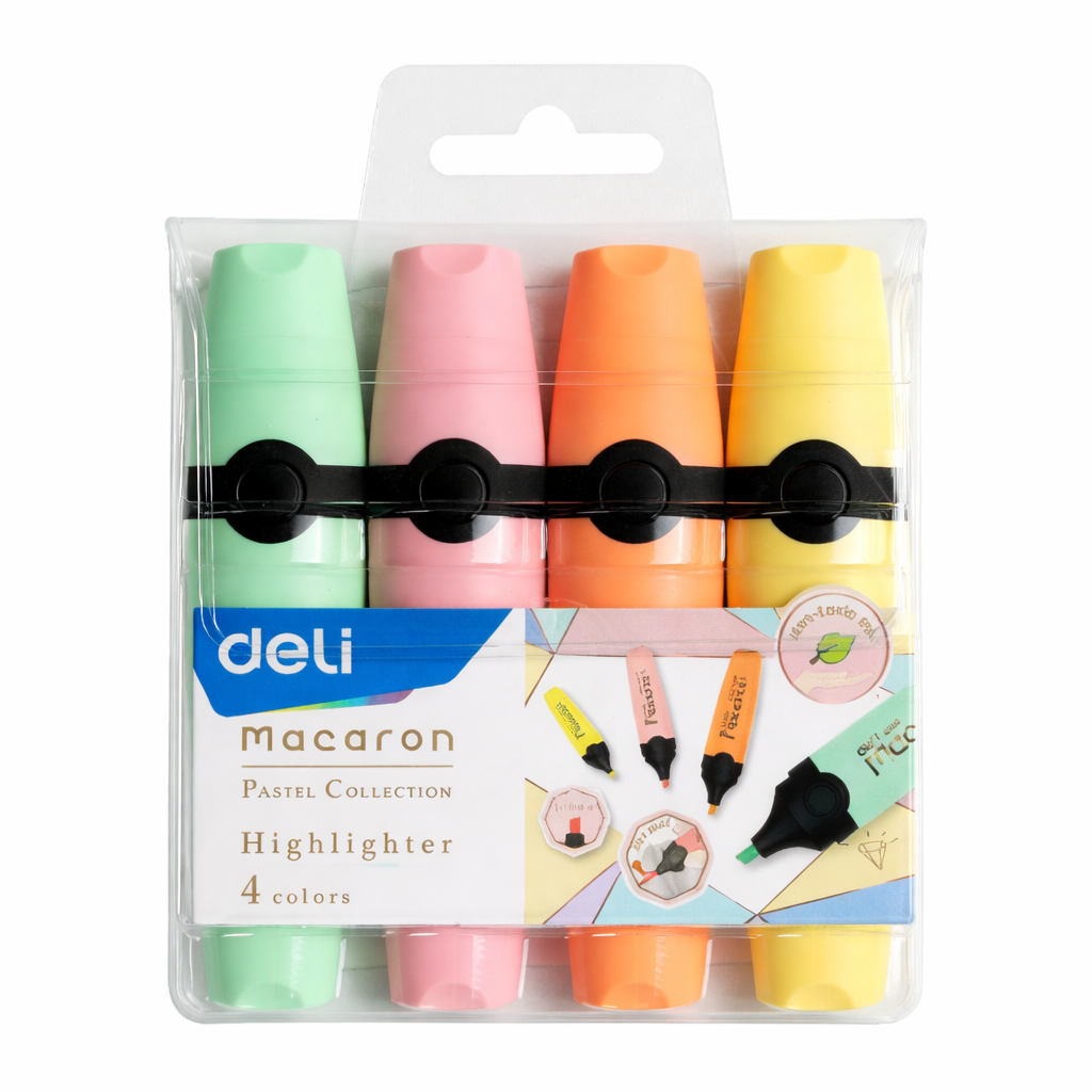Deli Macaron Pastel Highlighter Set 4 Pack Soft Color Chisel Tip