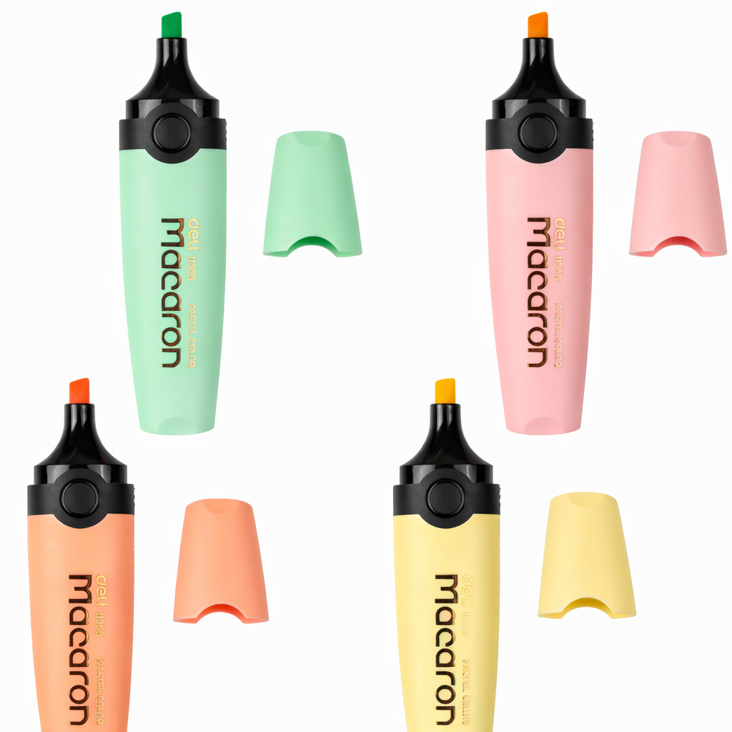Deli Macaron Pastel Highlighter Set 4 Pack Soft Color Chisel Tip