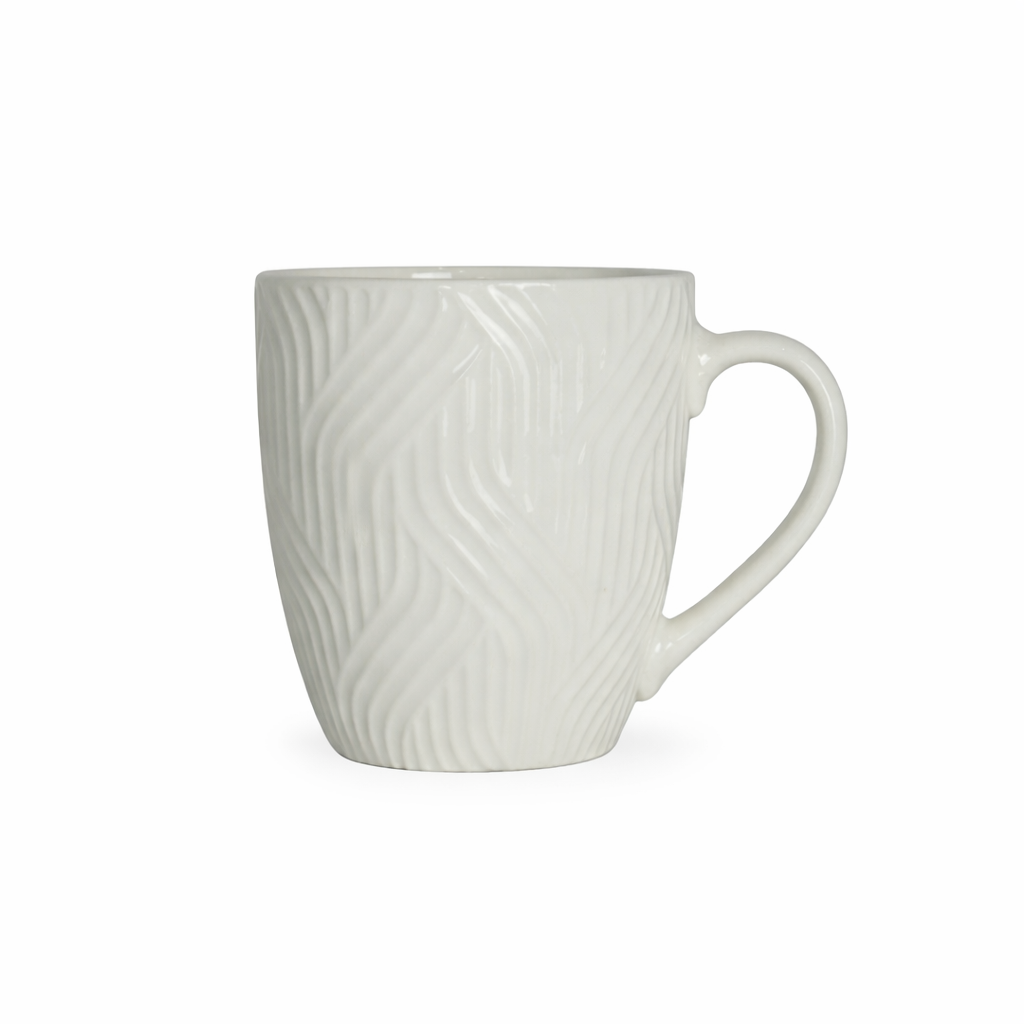White Textured Ceramic Mug with Handle Modern Coffee Cup