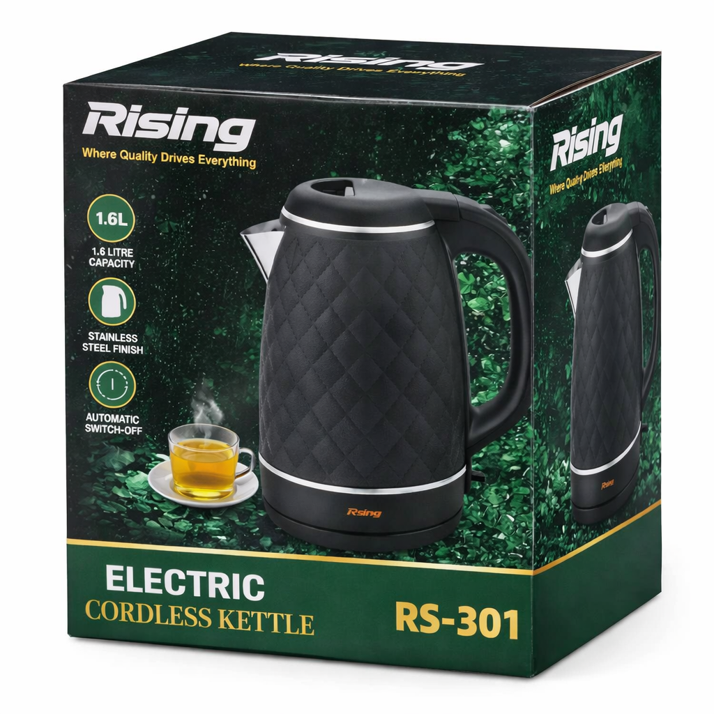 Rising RS-301 Electric Cordless Kettle – 1.6L Stainless Steel Electric Kettle with Auto Shut-Off