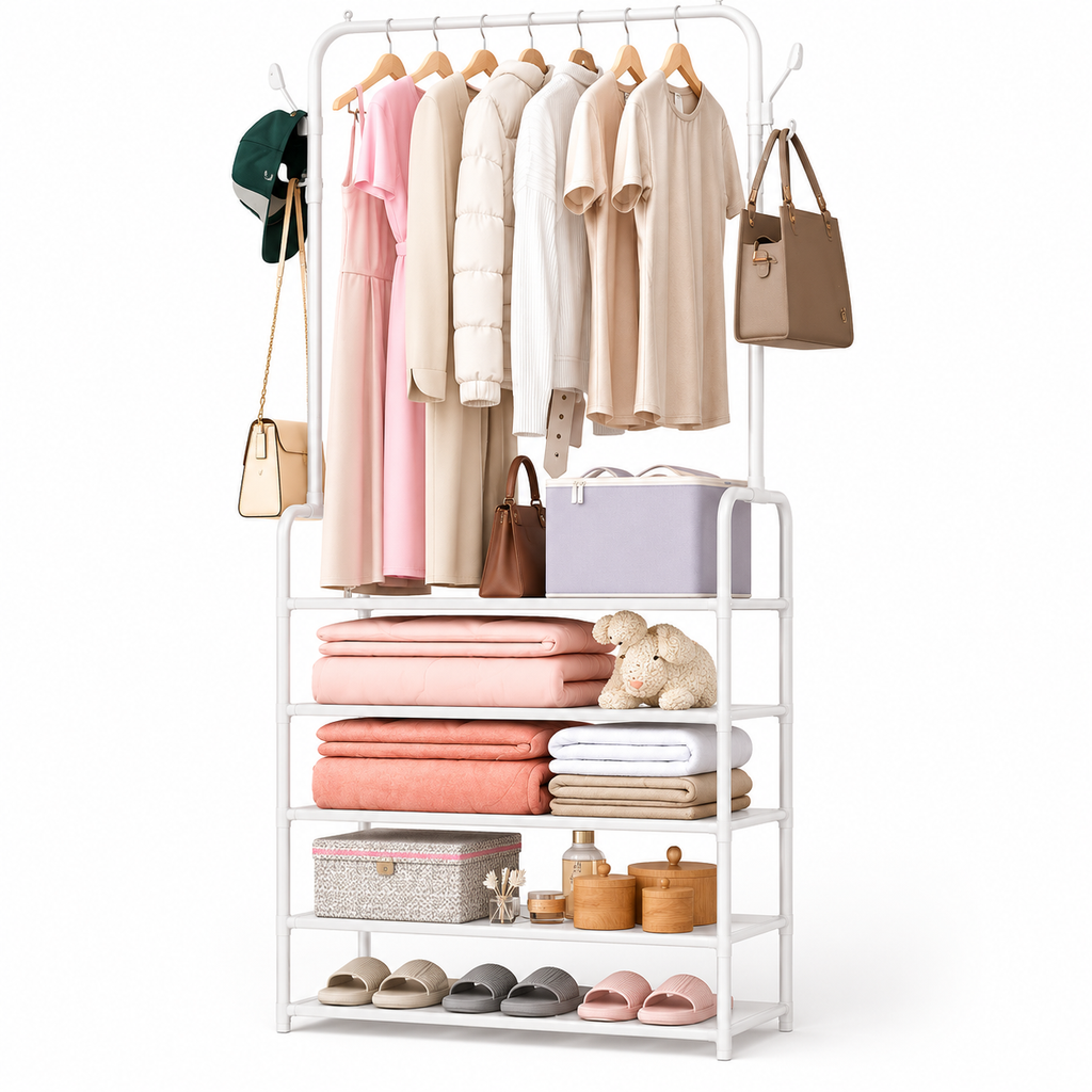 5-Tier 2-in-1 Shoe Rack with Coat & Hat Hanger – Space Saving Entryway Organizer