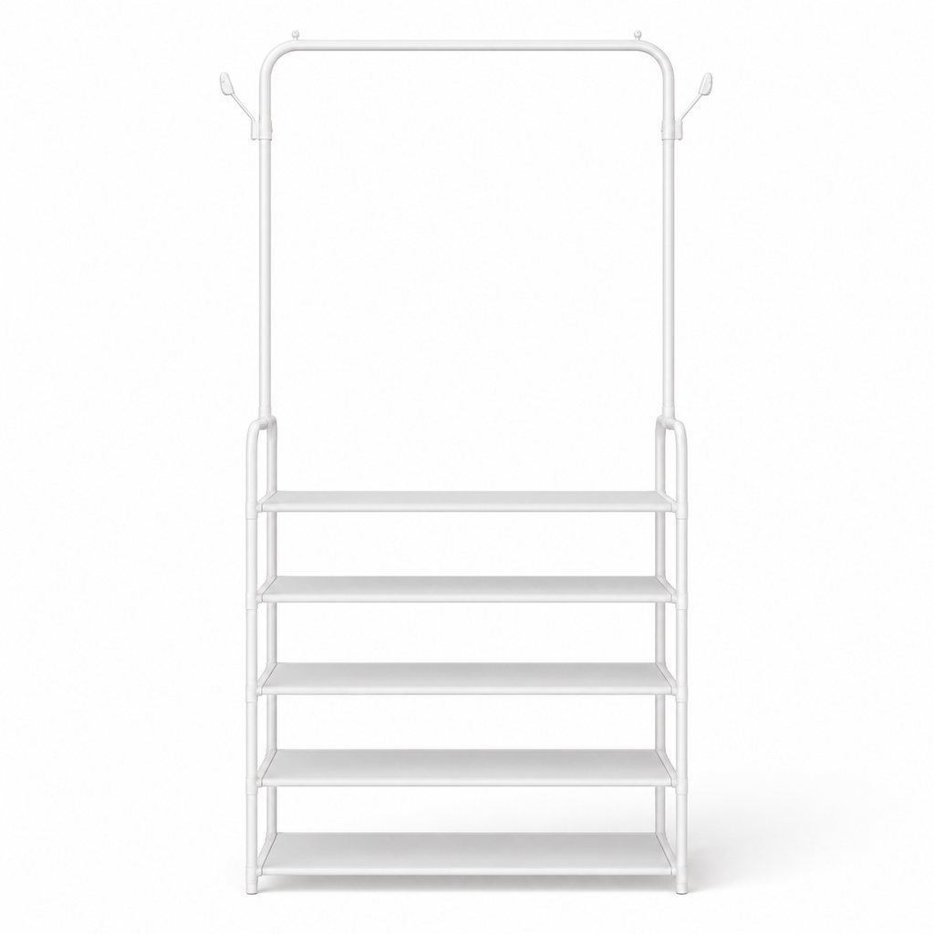5-Tier 2-in-1 Shoe Rack with Coat & Hat Hanger – Space Saving Entryway Organizer