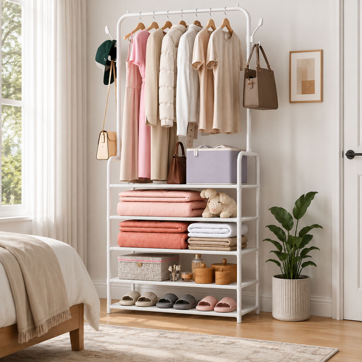 5-Tier 2-in-1 Shoe Rack with Coat & Hat Hanger – Space Saving Entryway Organizer