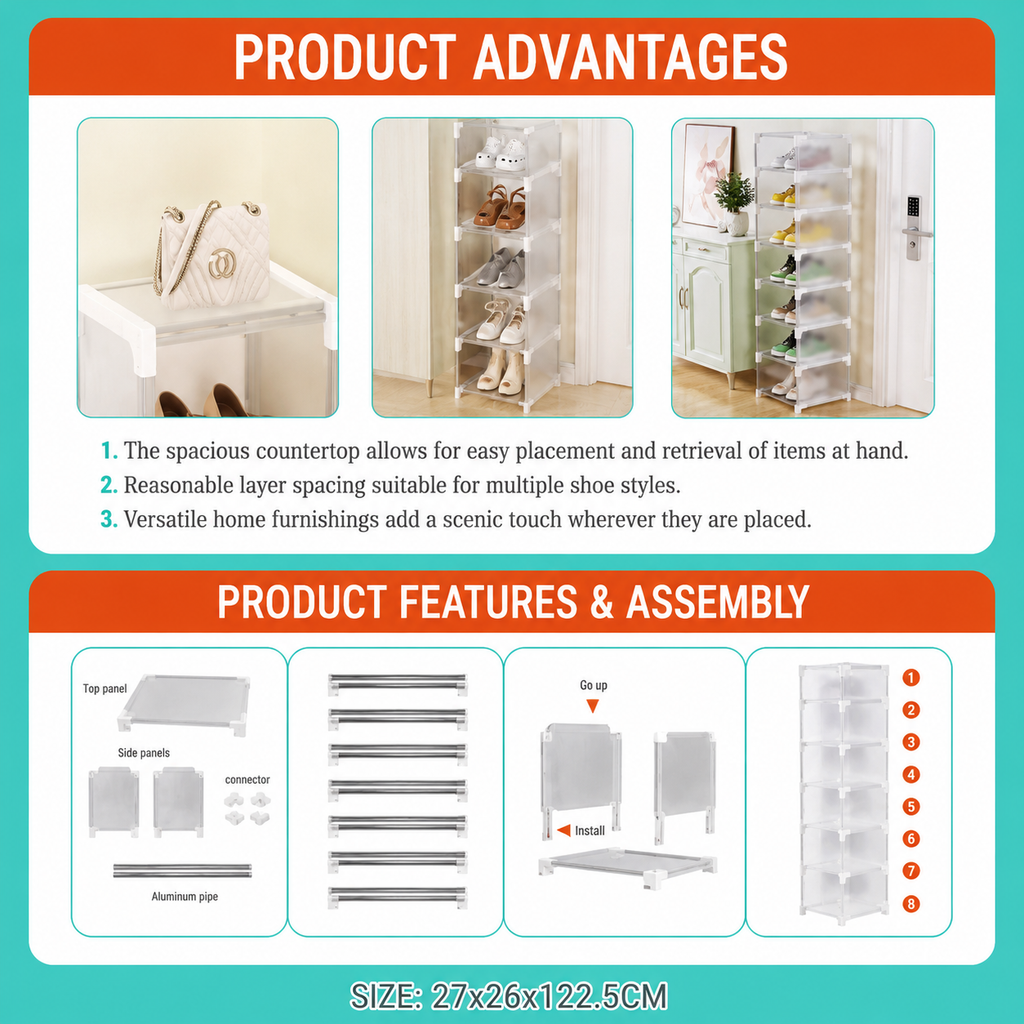 Simple Membrane Shoe Cabinet – 8 Layer Shoe Rack Organizer