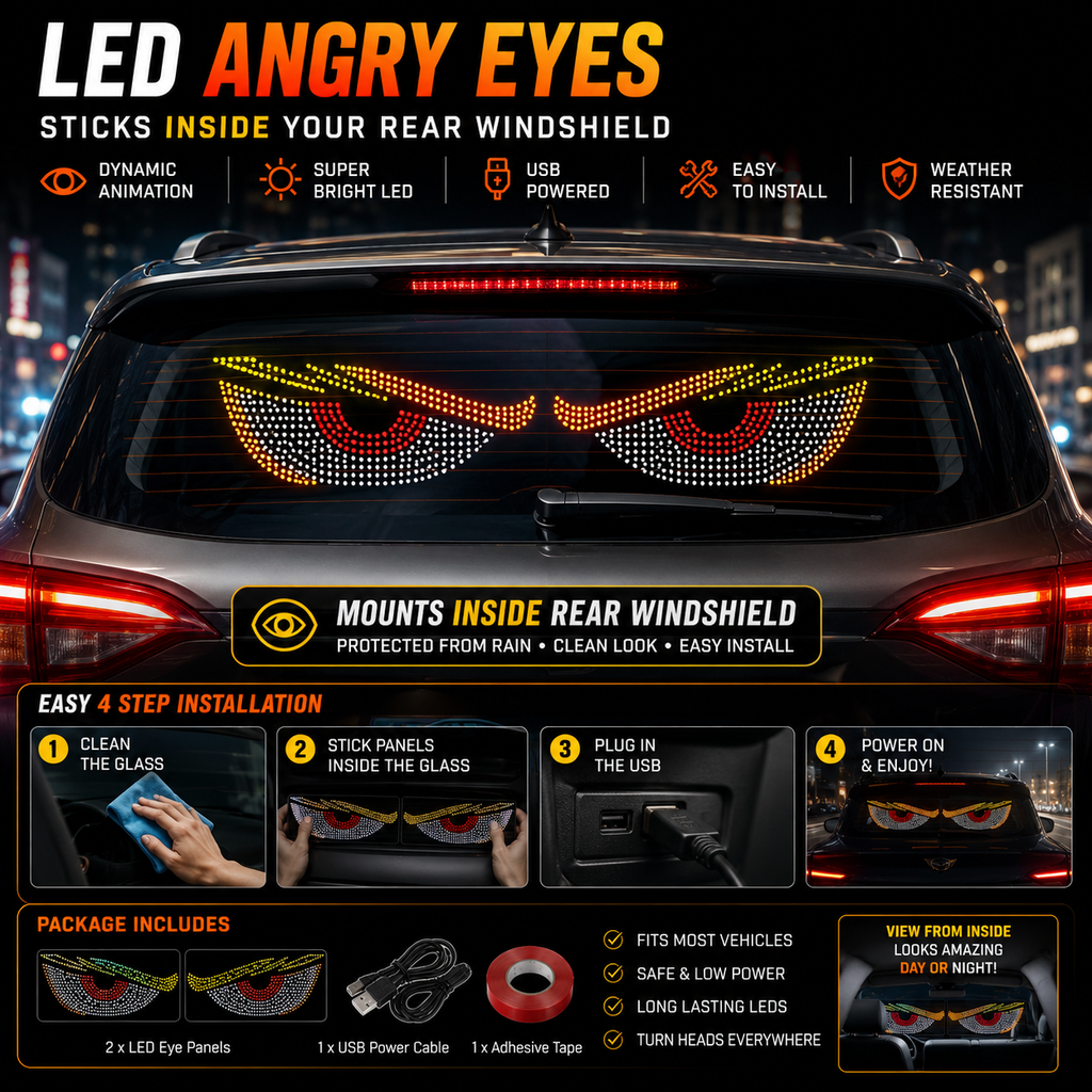 NG-92 LED Angry Eyes Rear Windshield Light – USB Car Window LED Display