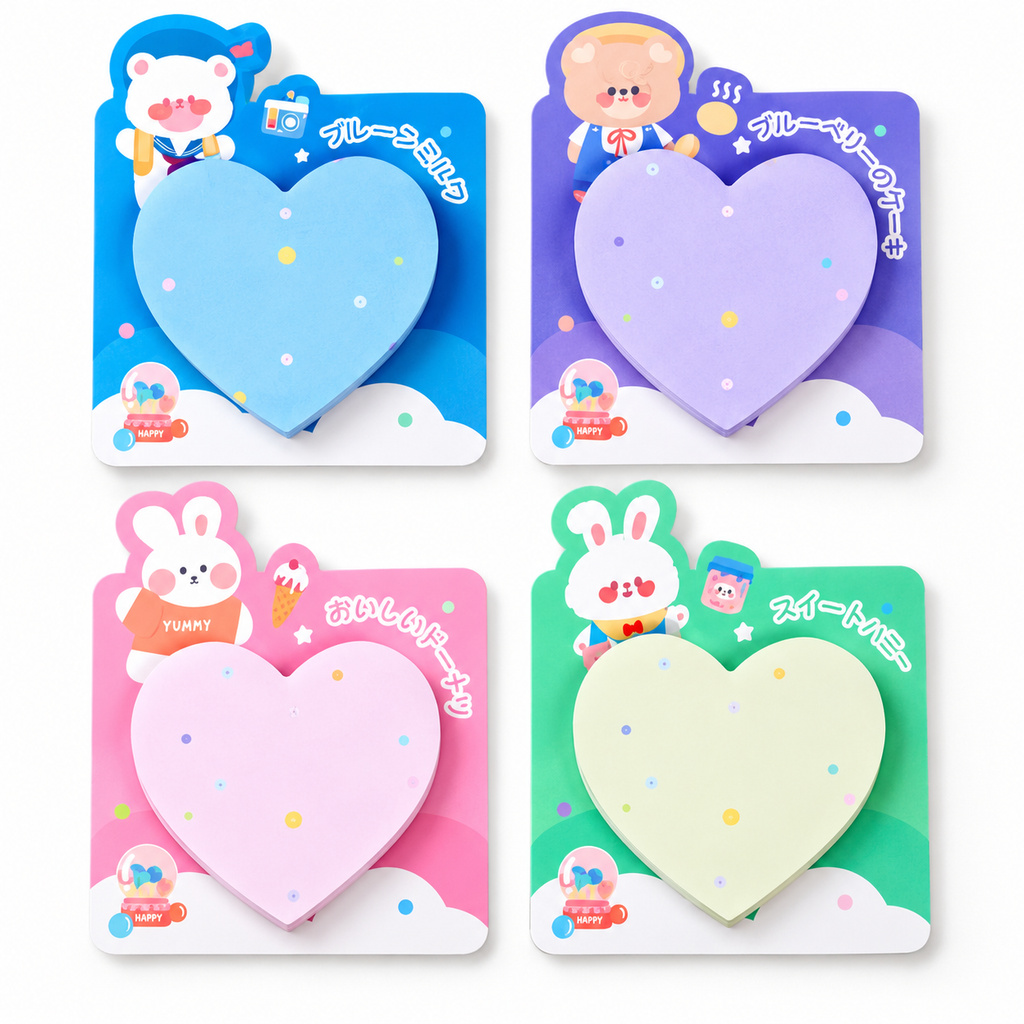 Kawaii Heart-Shaped Sticky Notes – 50 Notes per Pack