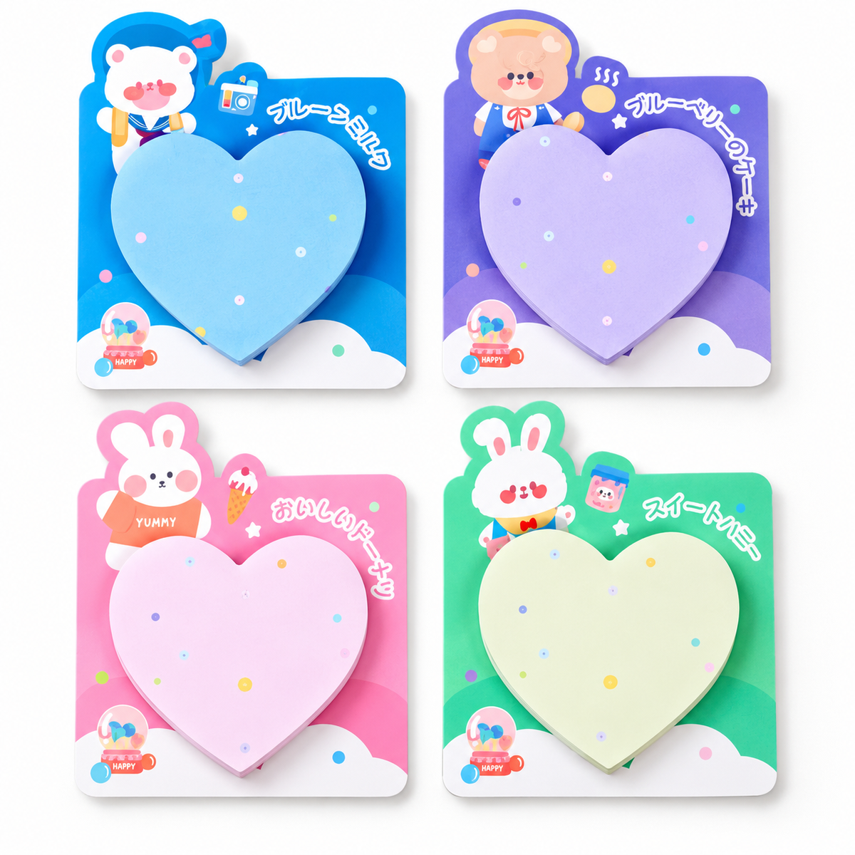 Kawaii Heart-Shaped Sticky Notes – 50 Notes per Pack