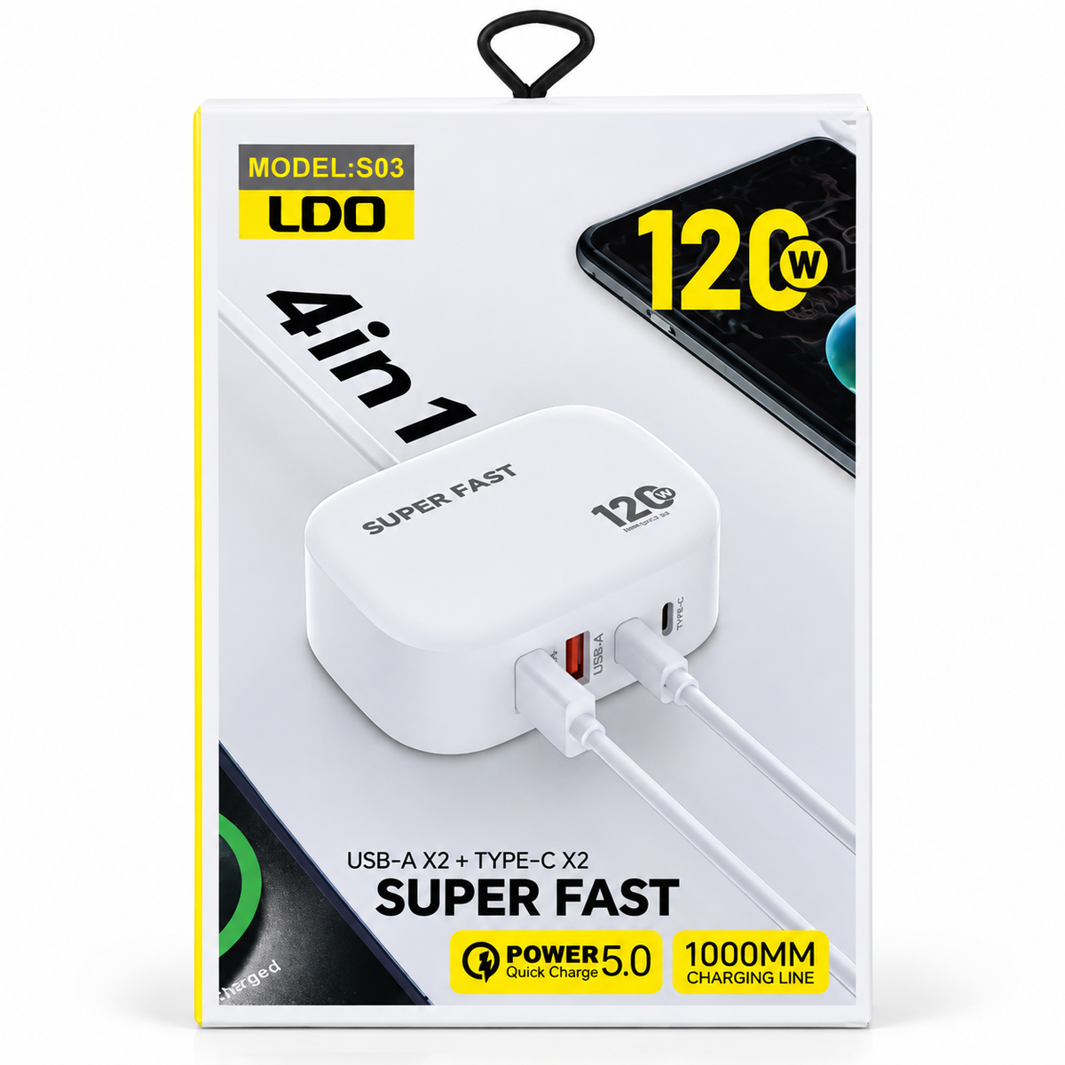 4-in-1 120W Super Fast Charger – USB-A & Type-C