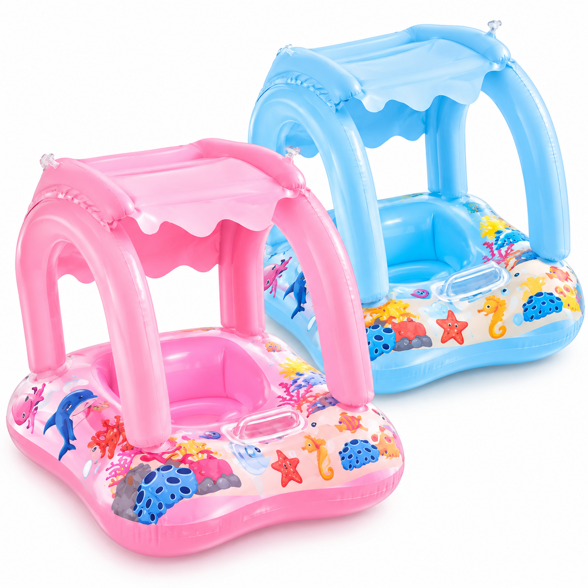 Kids Inflatable Pool Float with Canopy – Pink & Blue Baby Swim Float