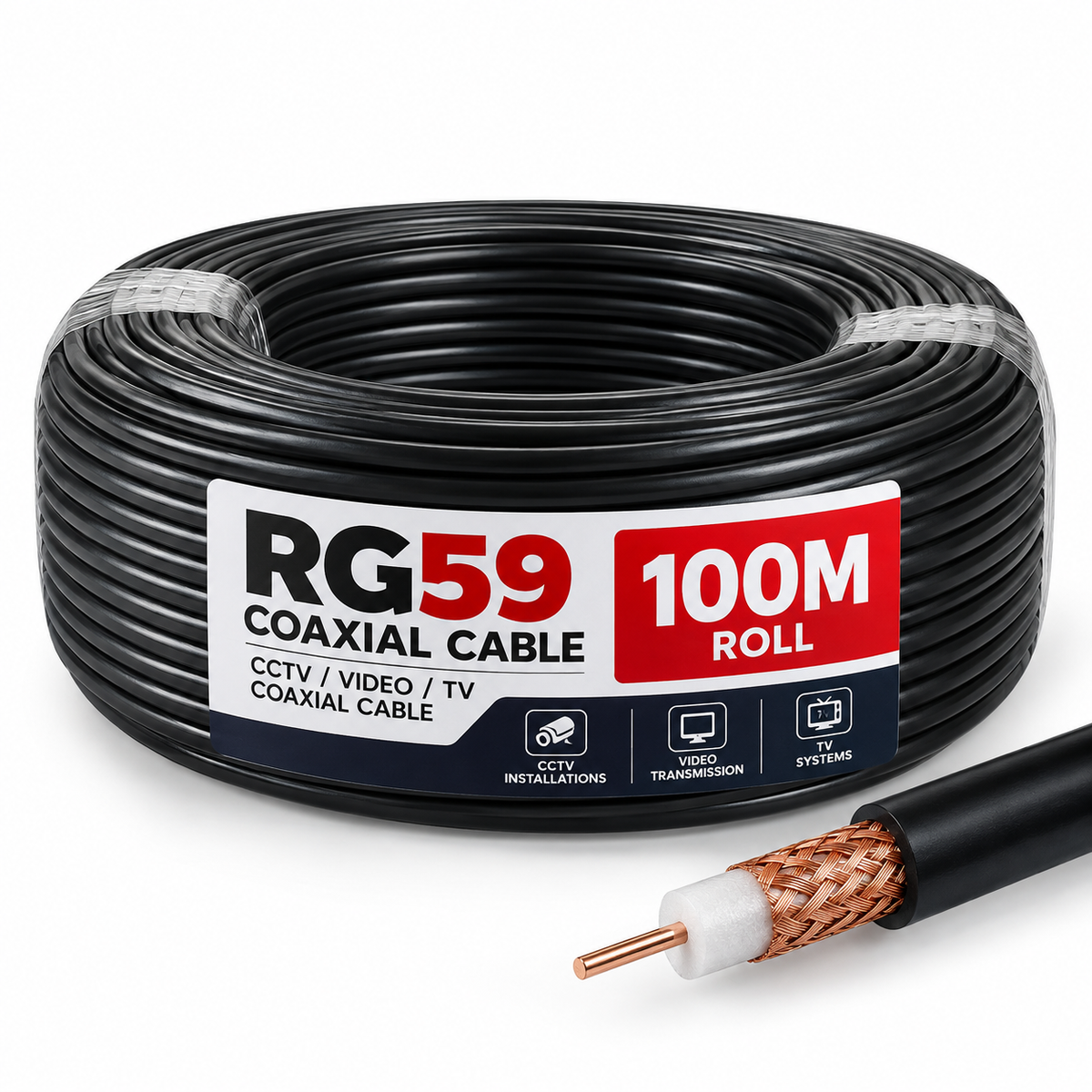 RG59 100m Coaxial Cable Roll – CCTV Camera & Video Cable