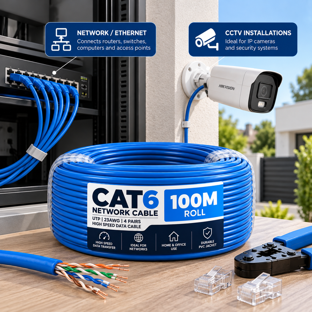 CAT6 Network Cable 100m Roll – UTP 23AWG 4 Pair High-Speed Ethernet Cable
