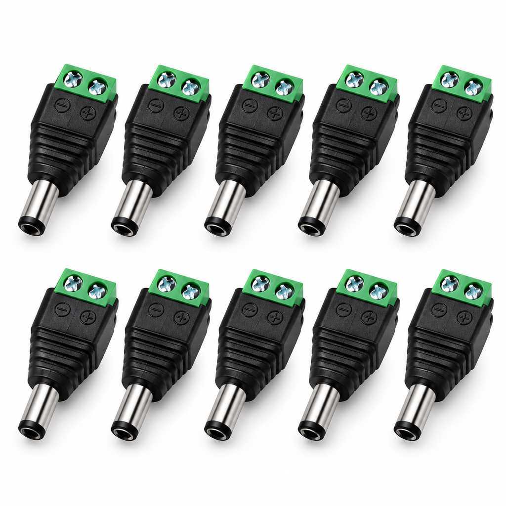 CCTV DC Power Connector – 5.5mm x 2.1mm Screw Terminal Adapter (Pack of 10)