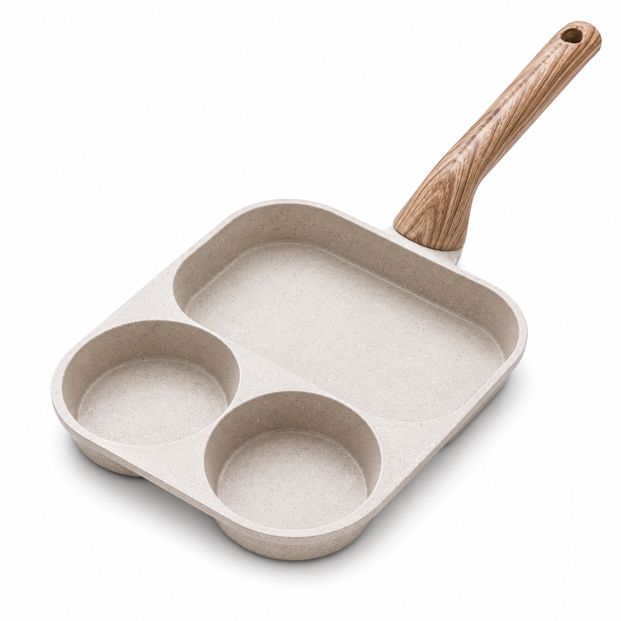 3-Compartment Frying Pan with Wooden-Style Handle