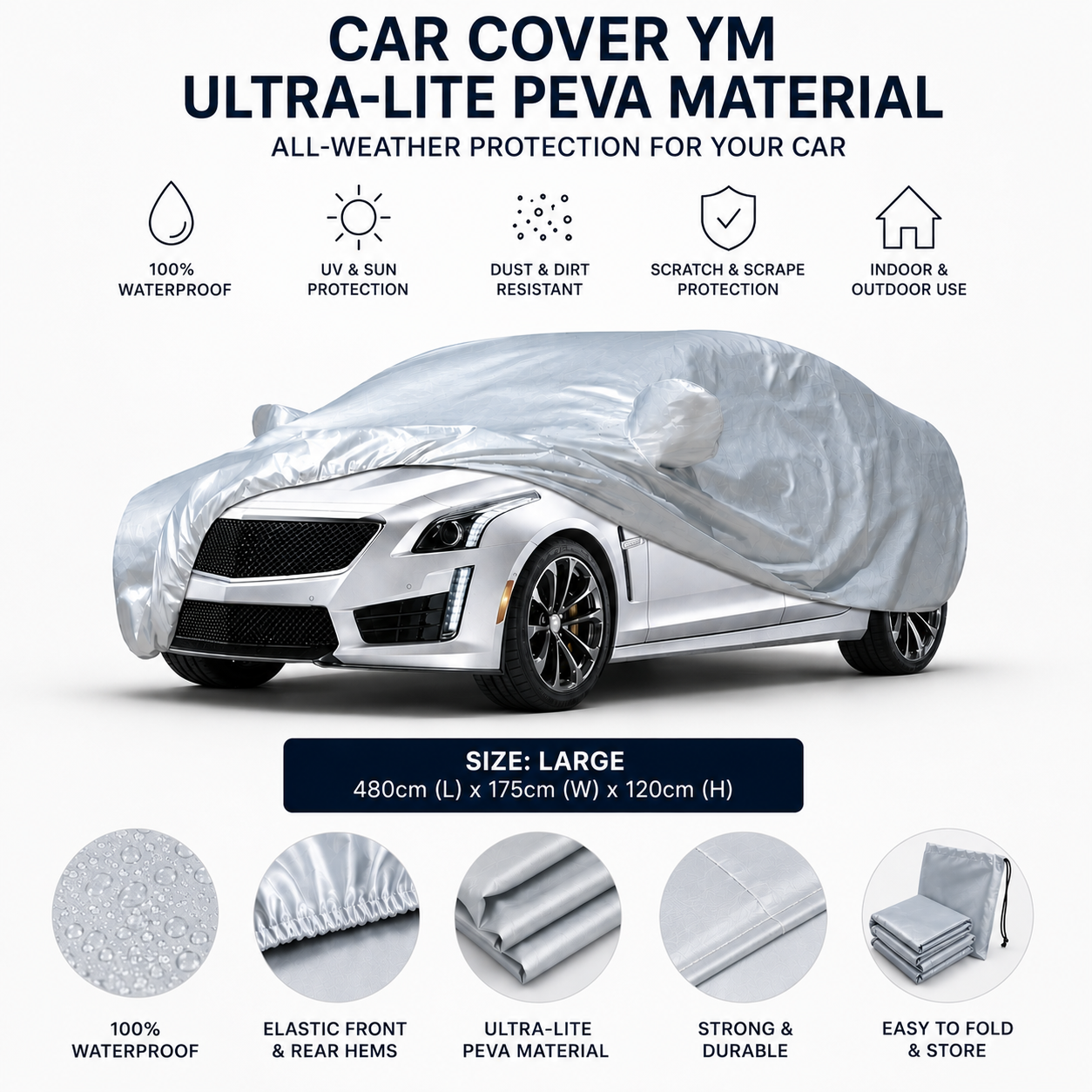 Car Cover YM Ultra-Lite PEVA Material | 100% Waterproof All-Weather Protection