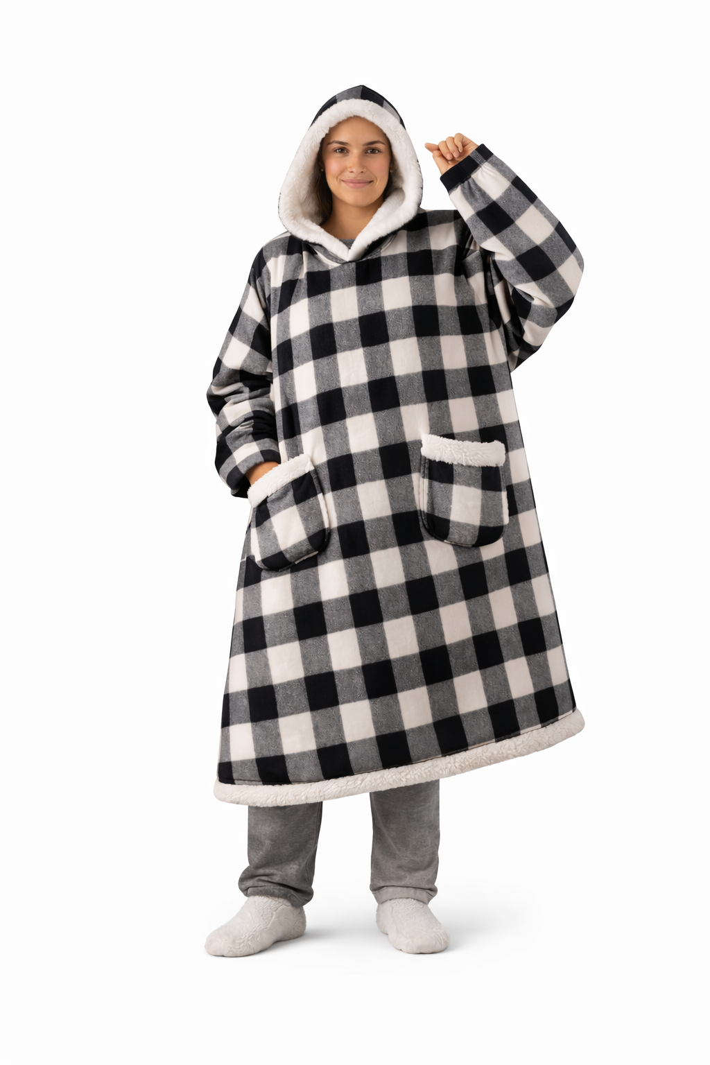 Oversized Hooded Wearable Blanket – Unisex Sherpa Lined Hoodie Blanket with Pocket