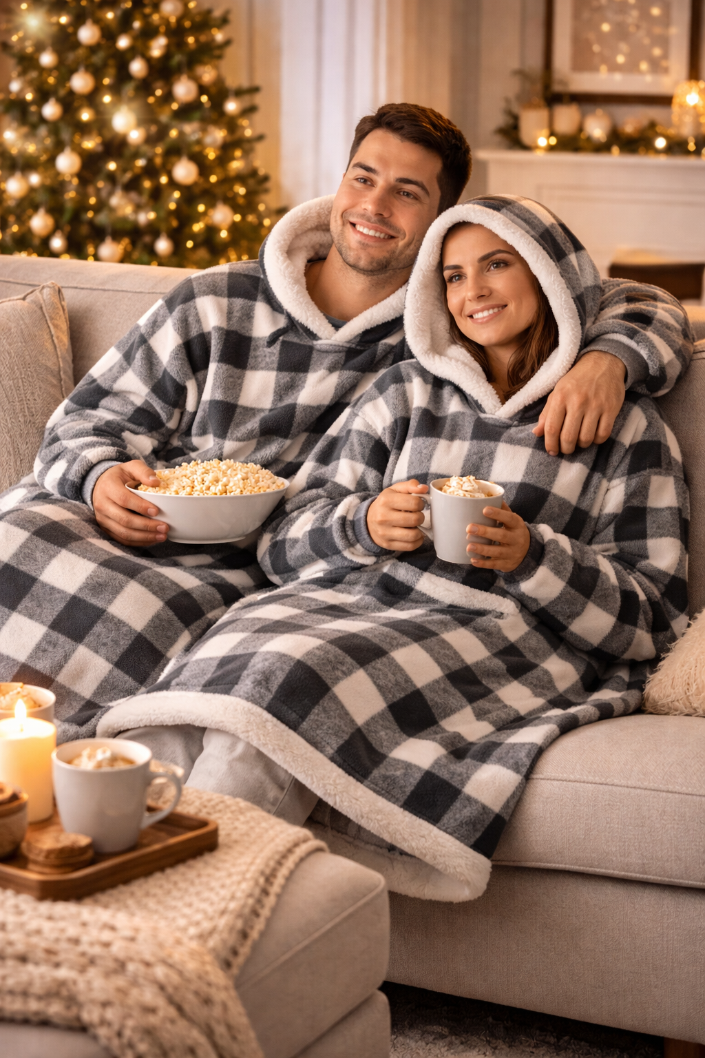 Oversized Hooded Wearable Blanket – Unisex Sherpa Lined Hoodie Blanket with Pocket