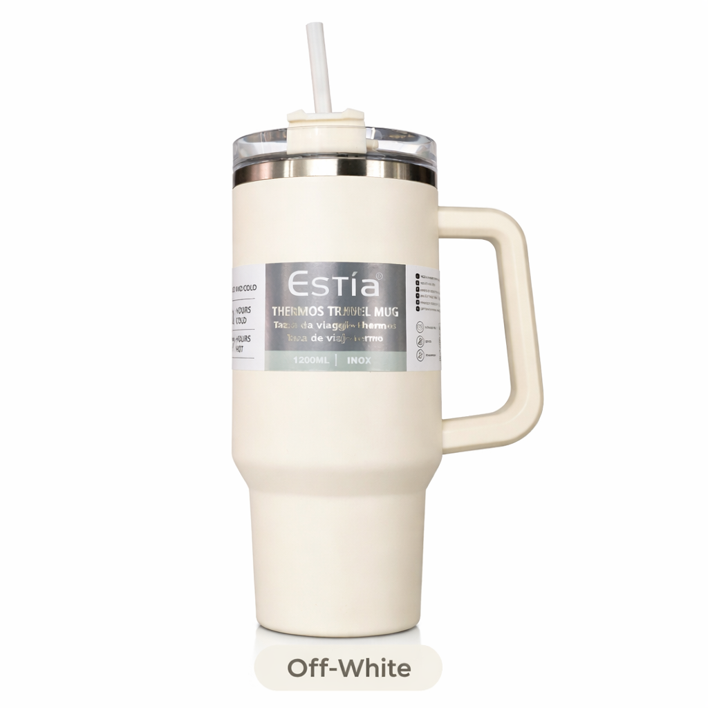 Estia 1200ml Insulated Travel Mug with Handle & Straw (Stainless Steel)