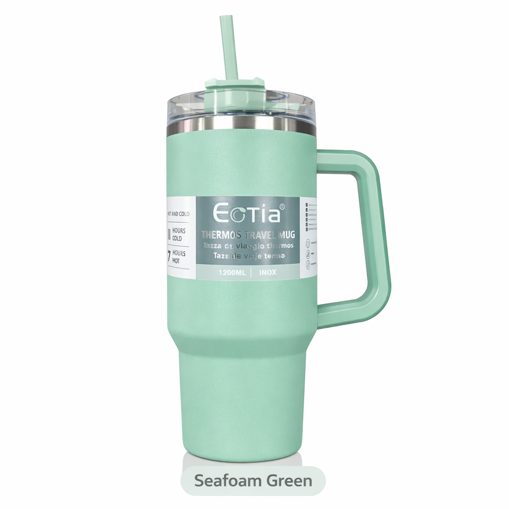 Estia 1200ml Insulated Travel Mug with Handle & Straw (Stainless Steel)