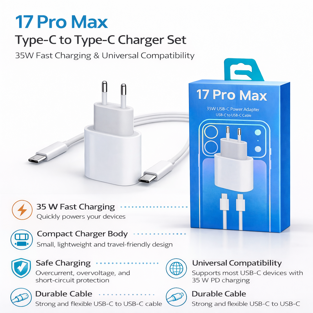 35W USB-C Charger Set – Type-C to Type-C Fast Charging Adapter with Cable