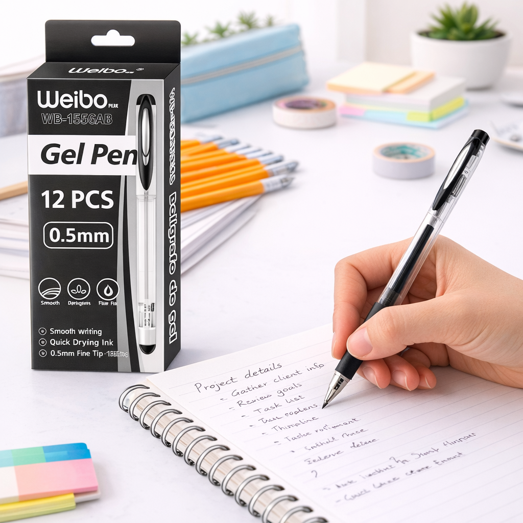 Weibo Gel Pens 12 Pack – 0.5mm Smooth Writing Pens (Blue, Red, Black)