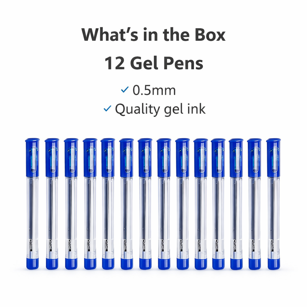Weibo Gel Pens 12 Pack – 0.5mm Smooth Writing Pens (Blue, Red, Black)