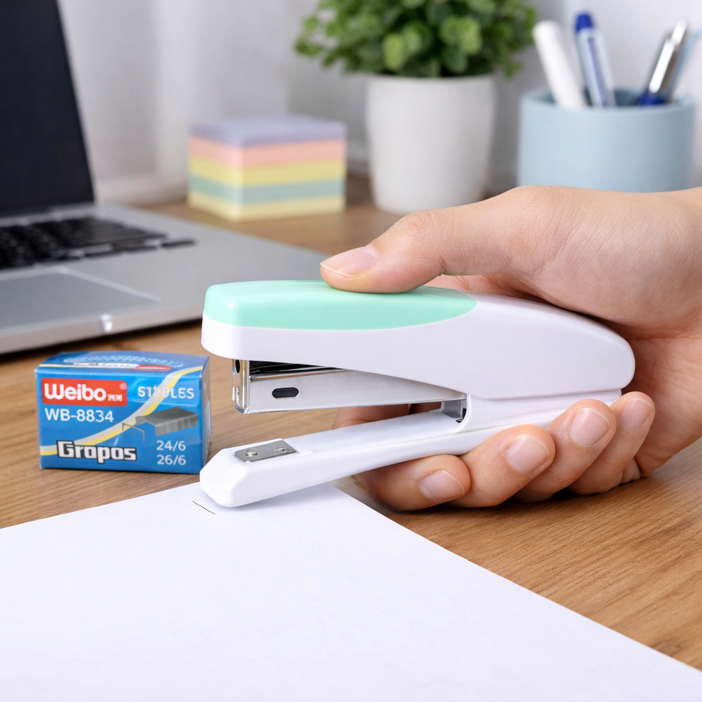 Weibo WB-8834 Mini Stapler Set (2-in-1) – Compact Office Stapler with Staples