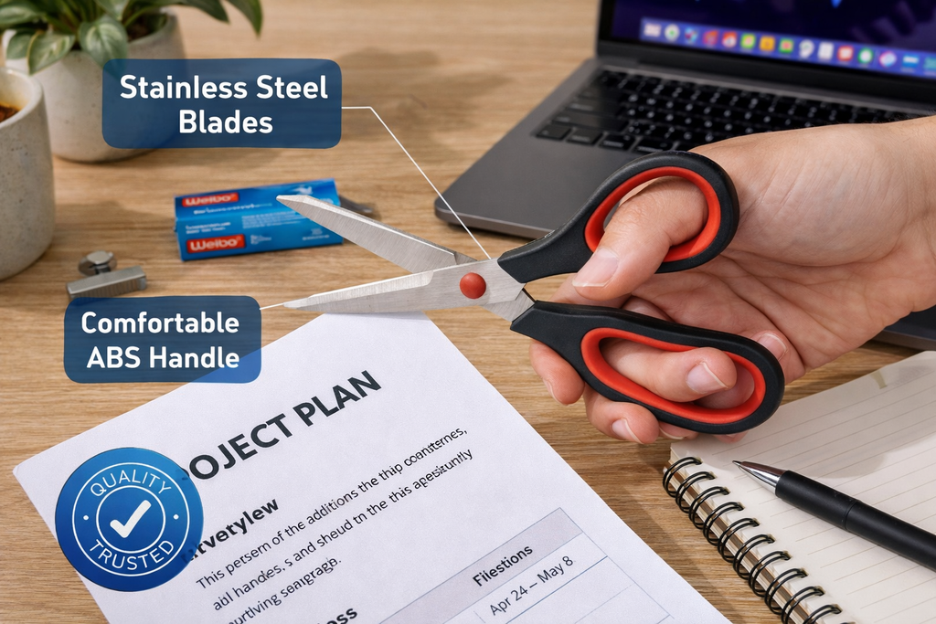 Weibo Stainless Steel Scissors – Durable Office & Home Cutting Scissors with ABS Handle