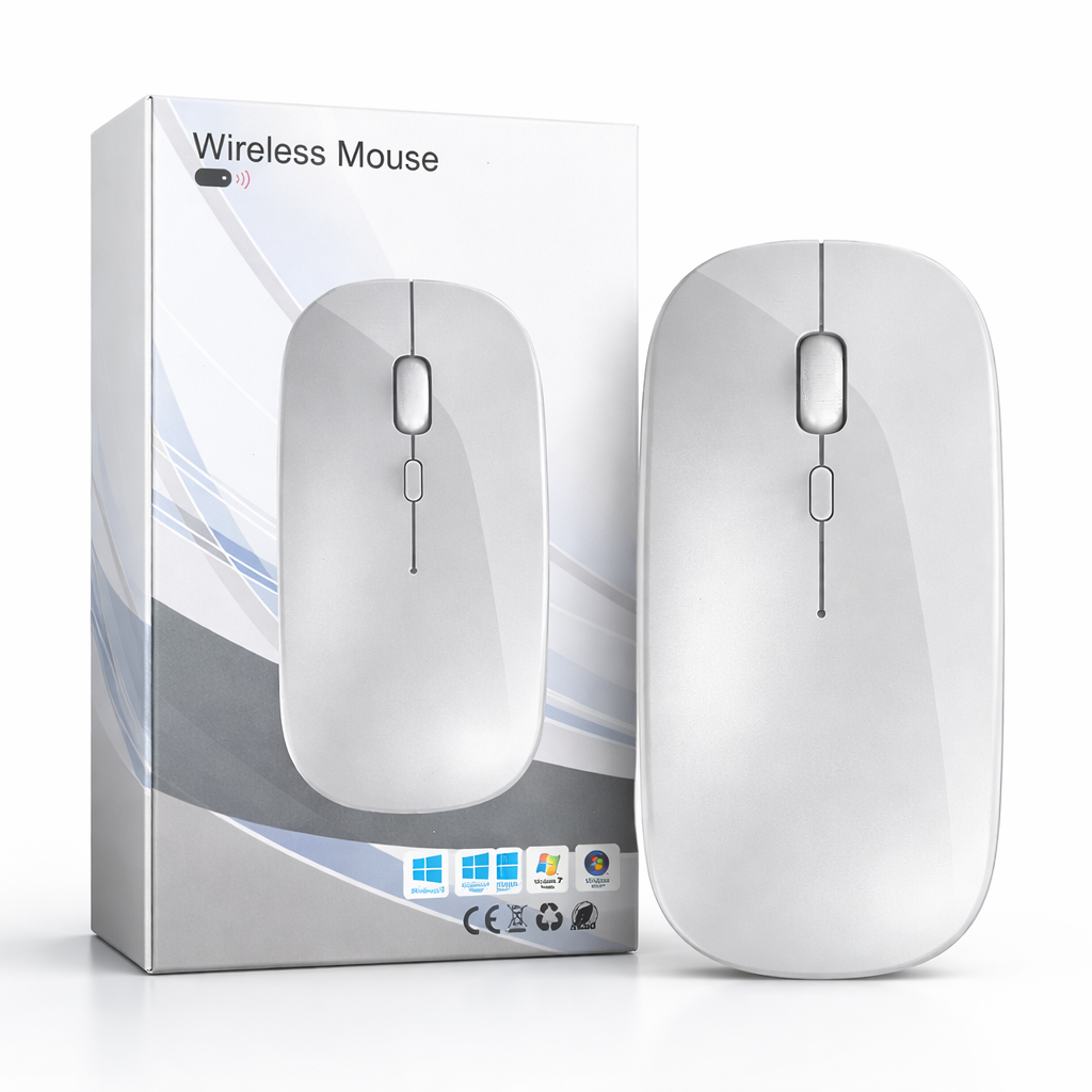 Wireless Mouse Ultra-Slim – Rechargeable 10m Range Silent Mouse (2.4GHz)