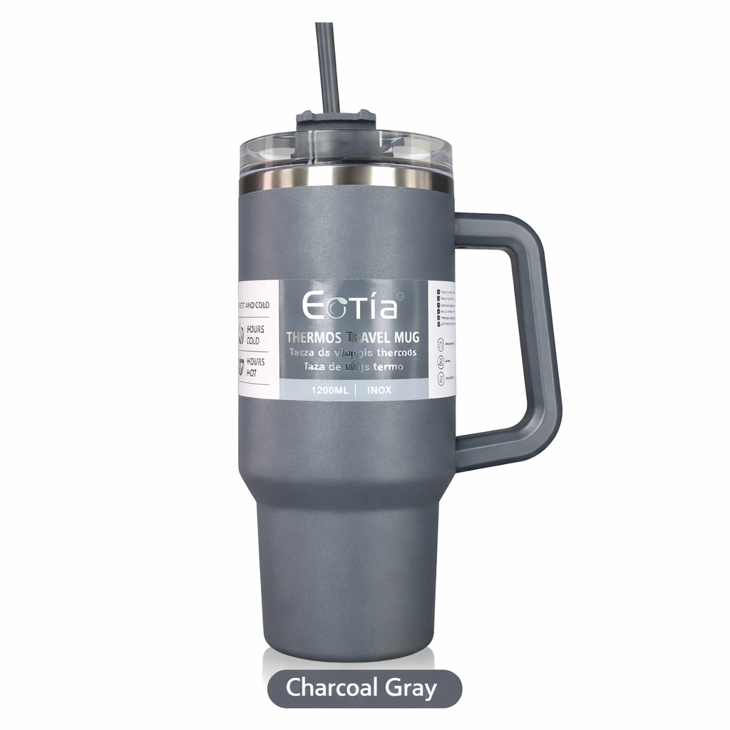 Estia 1200ml Insulated Travel Mug with Handle & Straw (Stainless Steel)