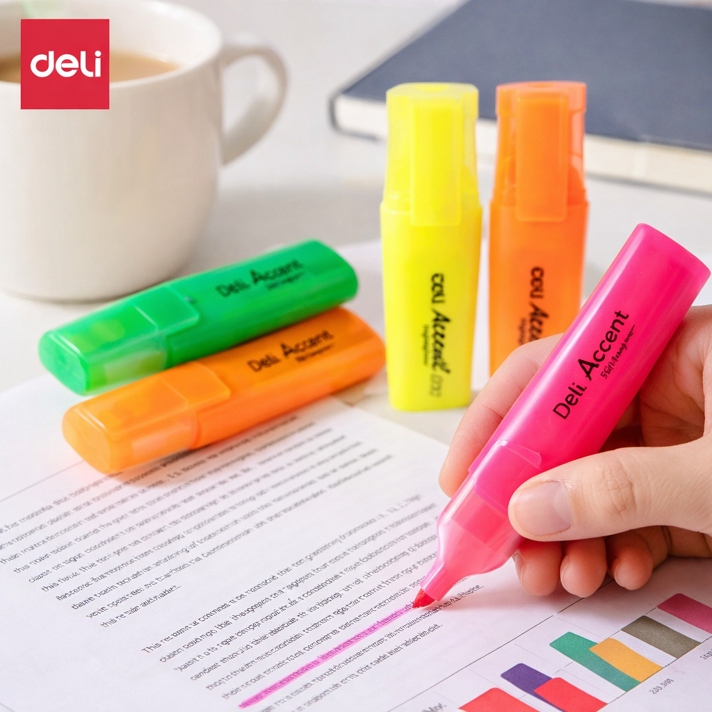 Deli Accent Highlighter Set 4 Pack Fluorescent Chisel Tip Markers