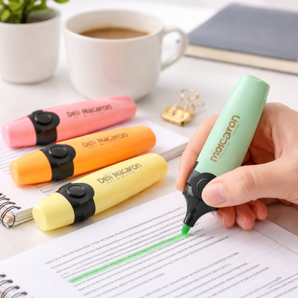 Deli Macaron Pastel Highlighter Set 4 Pack Soft Color Chisel Tip