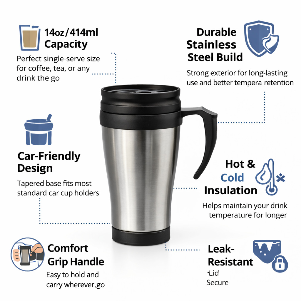 Sunbeam 14oz Stainless Steel Travel Mug with Handle Car Cup Compatible