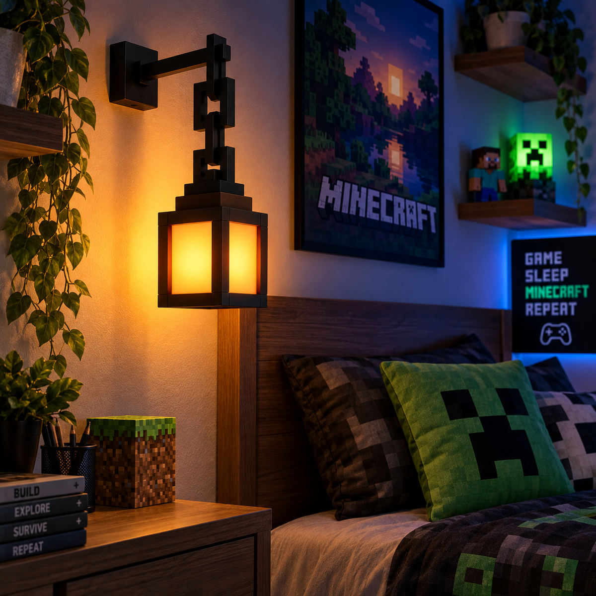 Minecraft-Style 16-Colour LED Night Light – Decorative Bedroom Lamp