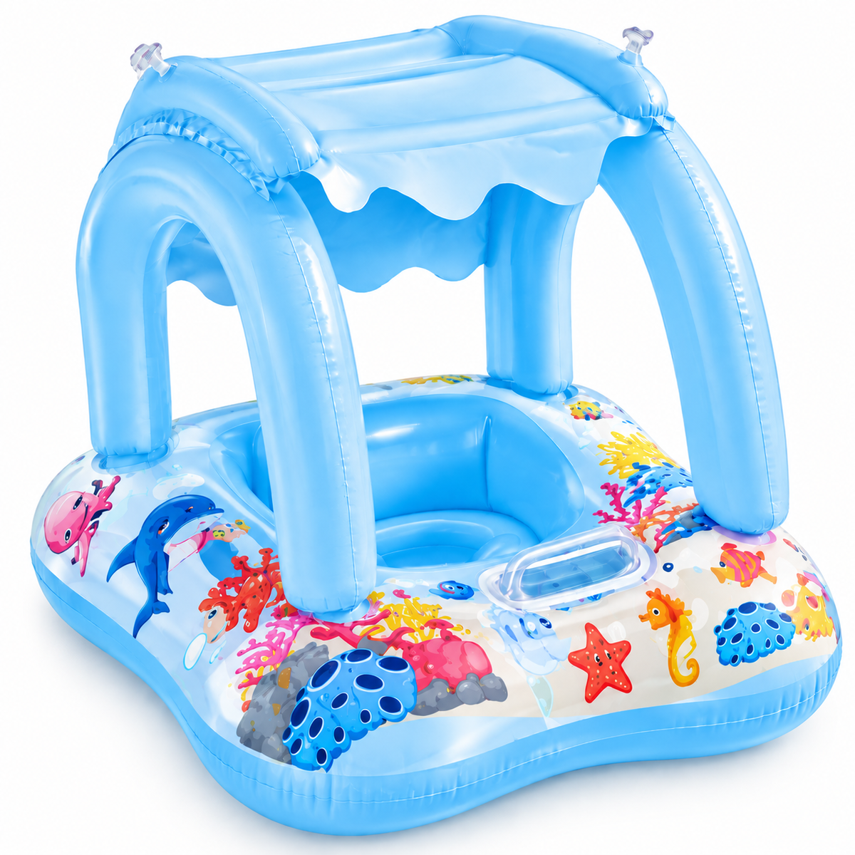 Kids Inflatable Pool Float with Canopy – Pink & Blue Baby Swim Float