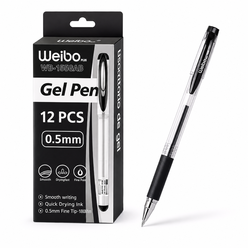 Weibo Gel Pens 12 Pack – 0.5mm Smooth Writing Pens (Blue, Red, Black)